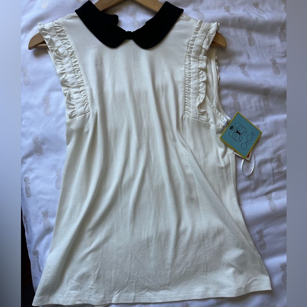 White sleeveless collar top, size medium